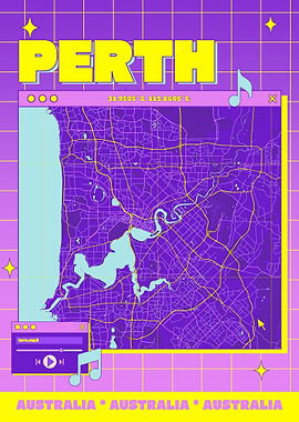 Perth Australia Map Retro Style