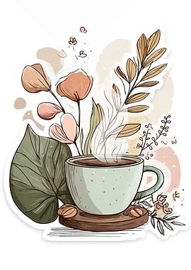 Coffee Cup with Floral Illustration