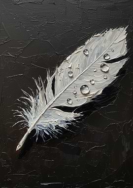 Feather with Water Droplets Painting