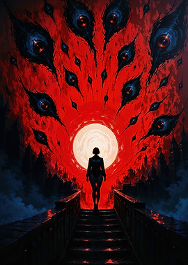 Crimson Eclipse: Lone Figure Under the Watchful Eyes of the Blood Moon