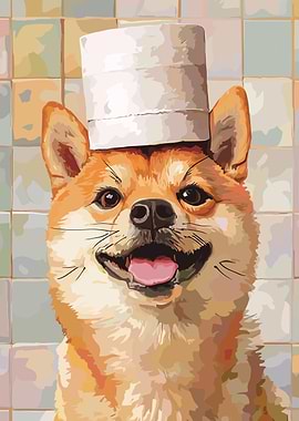 Shiba Inu with Toilet Paper Hat