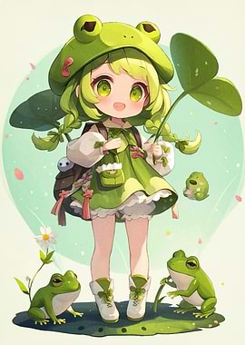 Anime Girl Frog Hat Friends