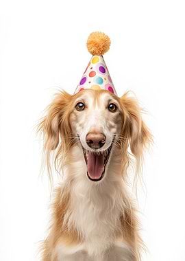 Saluki dog with Party Hat