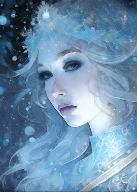 Ethereal Winter Queen - Mystical Fantasy Portrait in Icy Blue Tones