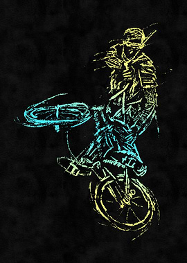 Cyclist Doing a Wheelie Art