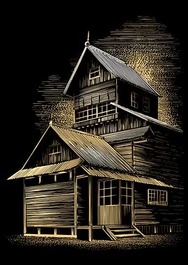Detailed House Illustration on Black Background