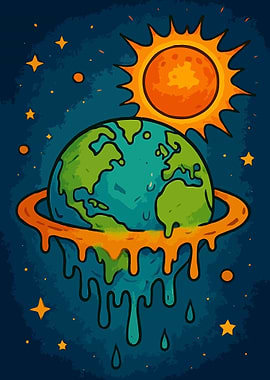 Melting Earth Cartoon Illustration