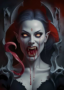 Vampire Portrait with Blood and Fangs