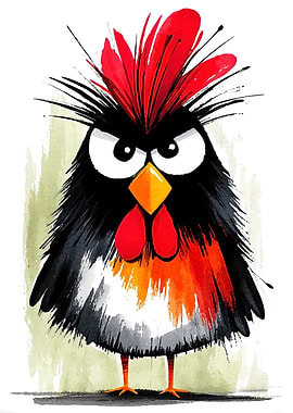 Cartoon Rooster with Angry Expression