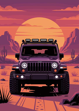 Retro Sunsest Adventure Desert Landscape