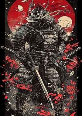 Samurai Warrior in Armor with Swords