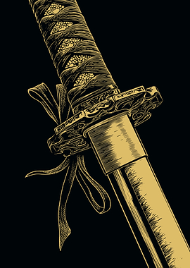 Detailed Katana Illustration on Black Background