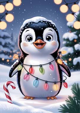 Cute Christmas Penguin with Lights