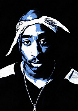 Tupac Shakur Portrait in Blue and Black