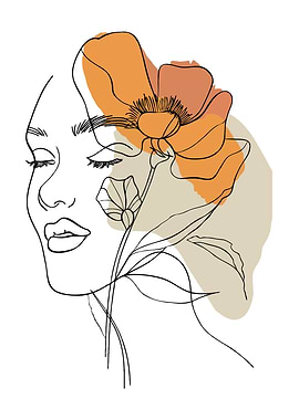 Woman and Flower Line Art Minimalist Illustration