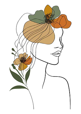 Minimalist Woman Portrait with Floral Illustration