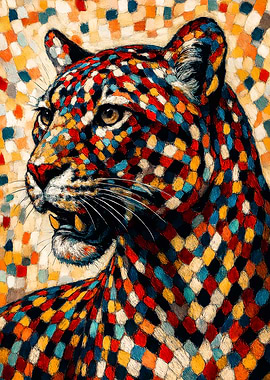 Colorful Mosaic Leopard Portrait
