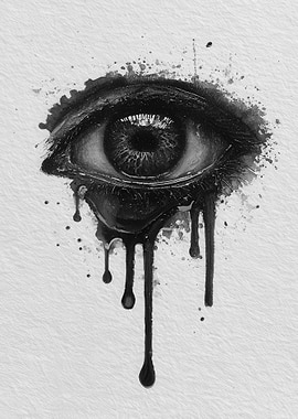 Black Ink Eye with Dripping Tears