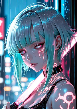Cyberpunk Girl with Neon Sword