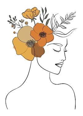 Woman with Floral Crown Line Art Minimalist Illustration
