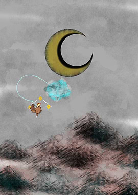 Fantasy creature flying with cloud kite