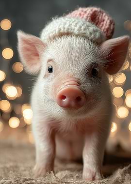 Cute Piglet with Knitted Hat Portrait