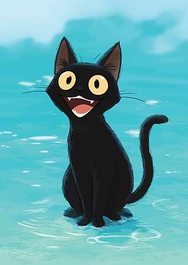 Cartoon Black Cat with Big Smile