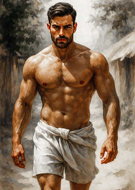 Muscular Man in White Shorts