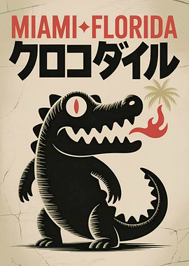 Miami Florida Crocodile Japanese Style Poster