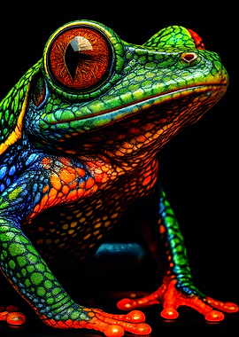 Colorful Frog Portrait on Black Background