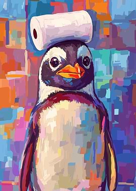 Penguin with Toilet Paper on Head