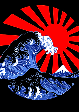 Japanese Wave with Rising Sun Art