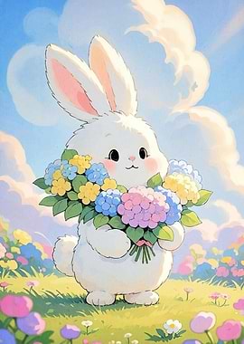 Cute Bunny Flowers Meadow