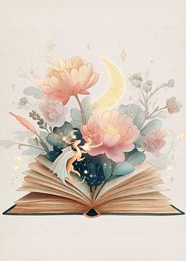 Dragon, Flowers, and Open Book Art