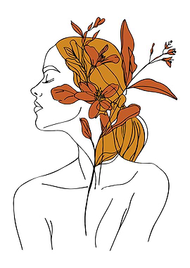 Woman with Flowers Line Art Minimalist Illustration