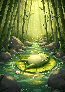 Relaxing Frog on Lily Pad