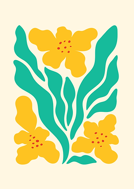 Floral Abstract Art with Yellow Flowers