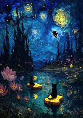 Starry Night Cats on Toast