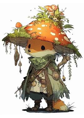 Fox Character with Mushroom Hat
