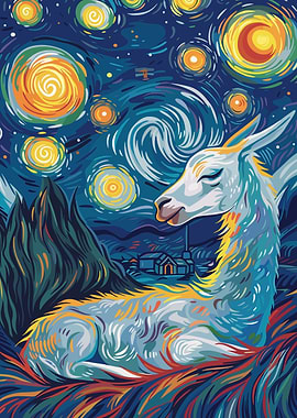 Llama in Starry Night Style