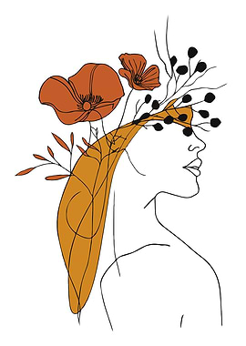 Floral Woman Line Art Minimalist Illustration