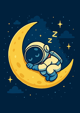 Sleeping Astronaut on the Moon Cartoon