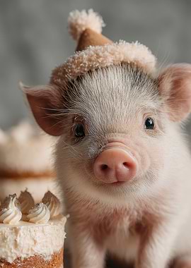 Piglet with Hat and Cake