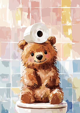 Bear with Toilet Paper on Head