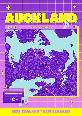 Auckland Map Retro Aesthetic