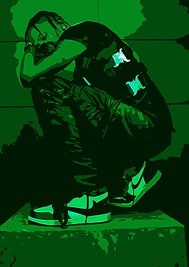 Travis Scott Green Monochrome Art