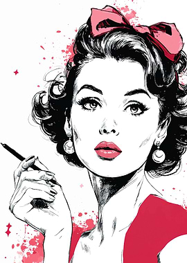 Elegant Woman with Bow and Cigarette Holder