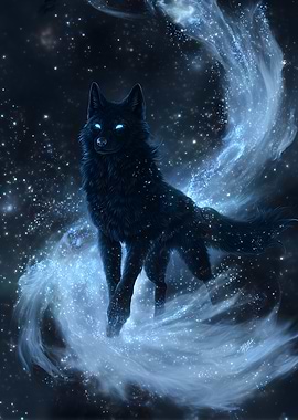 Celestial Wolf in Starry Night