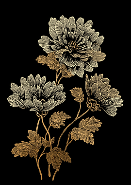 Golden Floral Illustration on Black Background