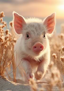 Cute Piglet Running on Beach